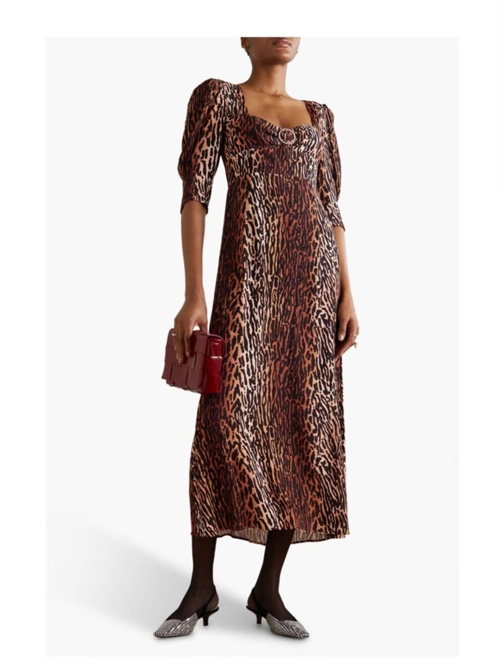 RIXO
Karen crystal-embellished leopard-print crepe de chine midi dress NWT‎ sz 6